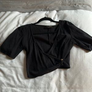 ZARA black linen crop top